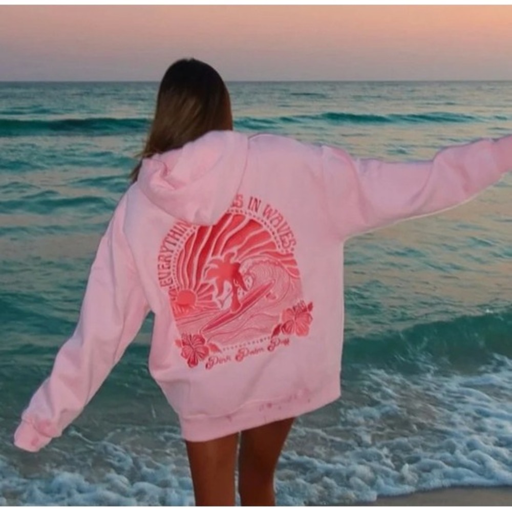Pink Palm Puff Waves Hoodie Pink Size XS New With Tags